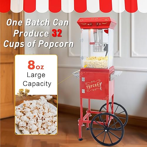 Miniatura 3 de Máquina de palomitas de maíz de 8 onzas con carro, máquina comercial de palomitas de maíz con ruedas y hervidor de acero inoxidable, 3 cucharas de