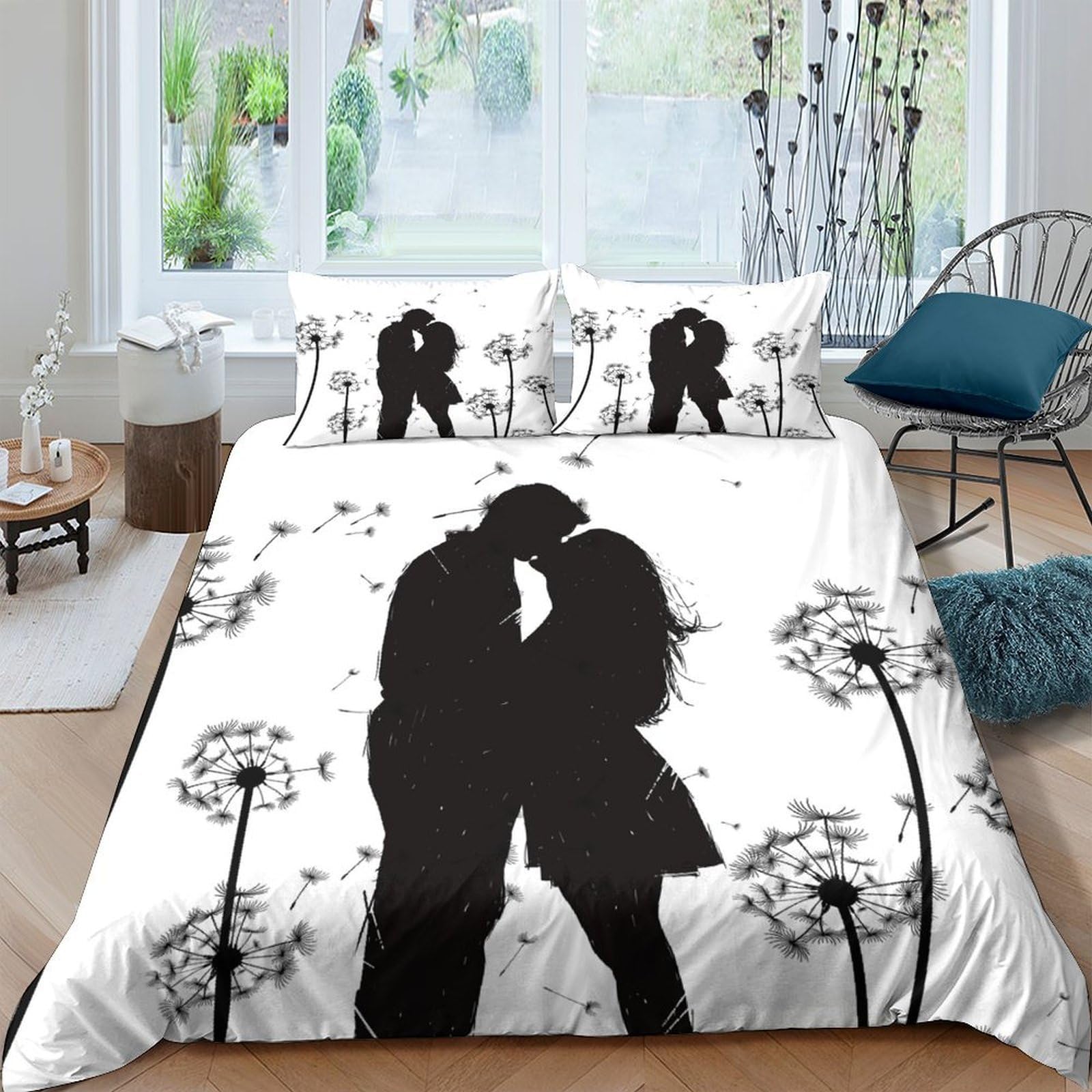 Housse de couette lavable couple romantique en tissu microfibre