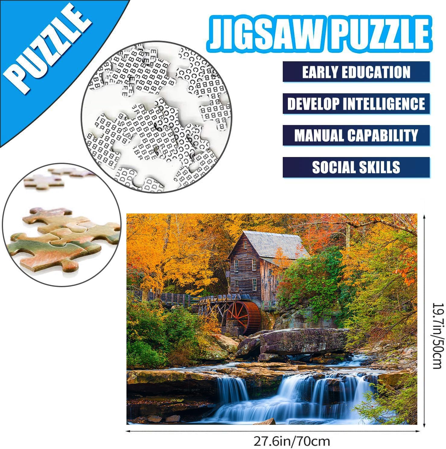 2 Pack 1000 Pieces for Jigsaw Puzzles for Adults, Fall Autumn Nature Landscape Scene Challenging Puzzle Perfect for Family Activity Game Nights Gifts(Glade Creek Gristmill & Blue Ridge Parkway)