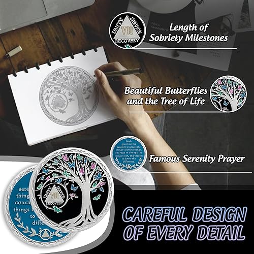 Miniatura 5 de Moneda de sobriedad de 2 años, chips AA y medallones del árbol de la vida, ficha de recuperación de sobriedad  Regalos de sobriedad para hombres y