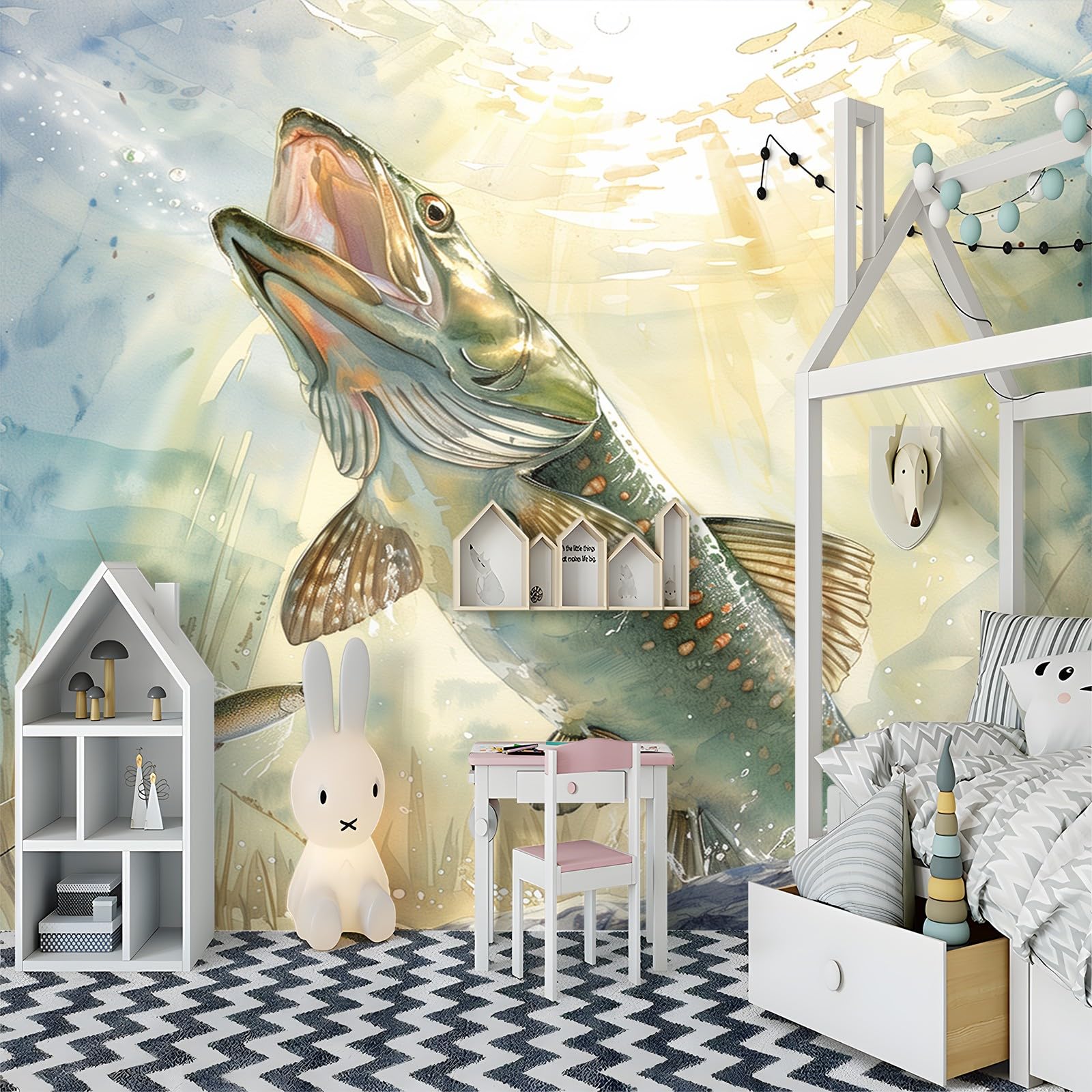 Fototapete 3D Effekt Malstil Fisch 250x175 cm Vliestapete Wohnzimmer Schlafzimmer Vlies Tapete Art Wandtapete UV-Beständig Wanddekoration Tapete