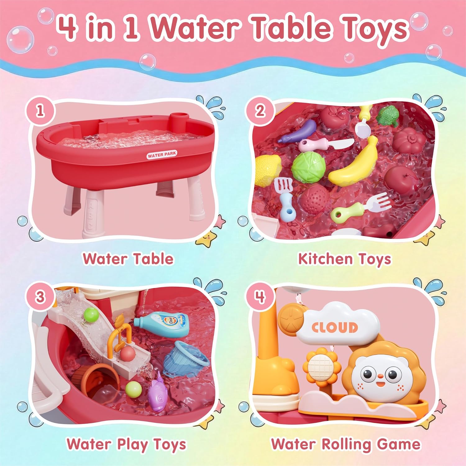 2026 New Kids Sand & Water Table Toys for Toddlers, Kids Water Park Play Kitchen Sink with Running Water,Giraffe Electric Faucet,Water Rolling Game,Detachable Legs Toddler Summer Toy for Boys Girls
