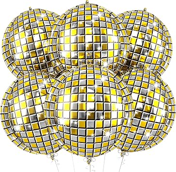 6pcs 22 Inch Gold Disco Ball Balloons, Gold Silver Big Disco Balloons, 4d Large Foil Aluminum Balloon For Birthday Baby Shower 70s 80s 90s Theme Party Wedding Engagement Graduation New Year Decoration