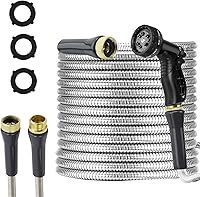 AnyEasy 75ft Stainless Steel Garden Hose - Heavy Duty Kink-Free Metal Hose with 10-Function Nozzle for Yard Watering