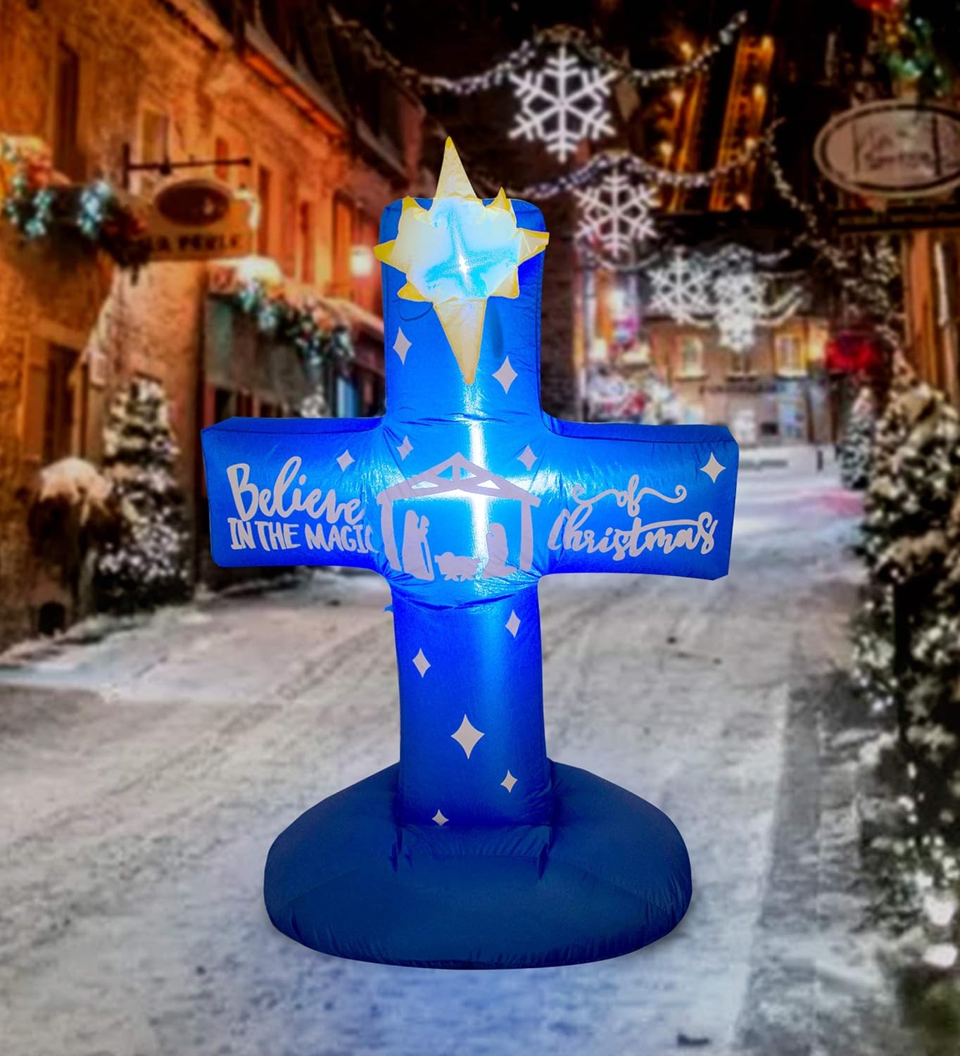 AJY Inflatable Cross 4FT Cross Christian Inspirational Yard Decor LED Lights Indoor Outdoor Yard Lawn Decoration Cute Fun Holiday Blow Up Party Display