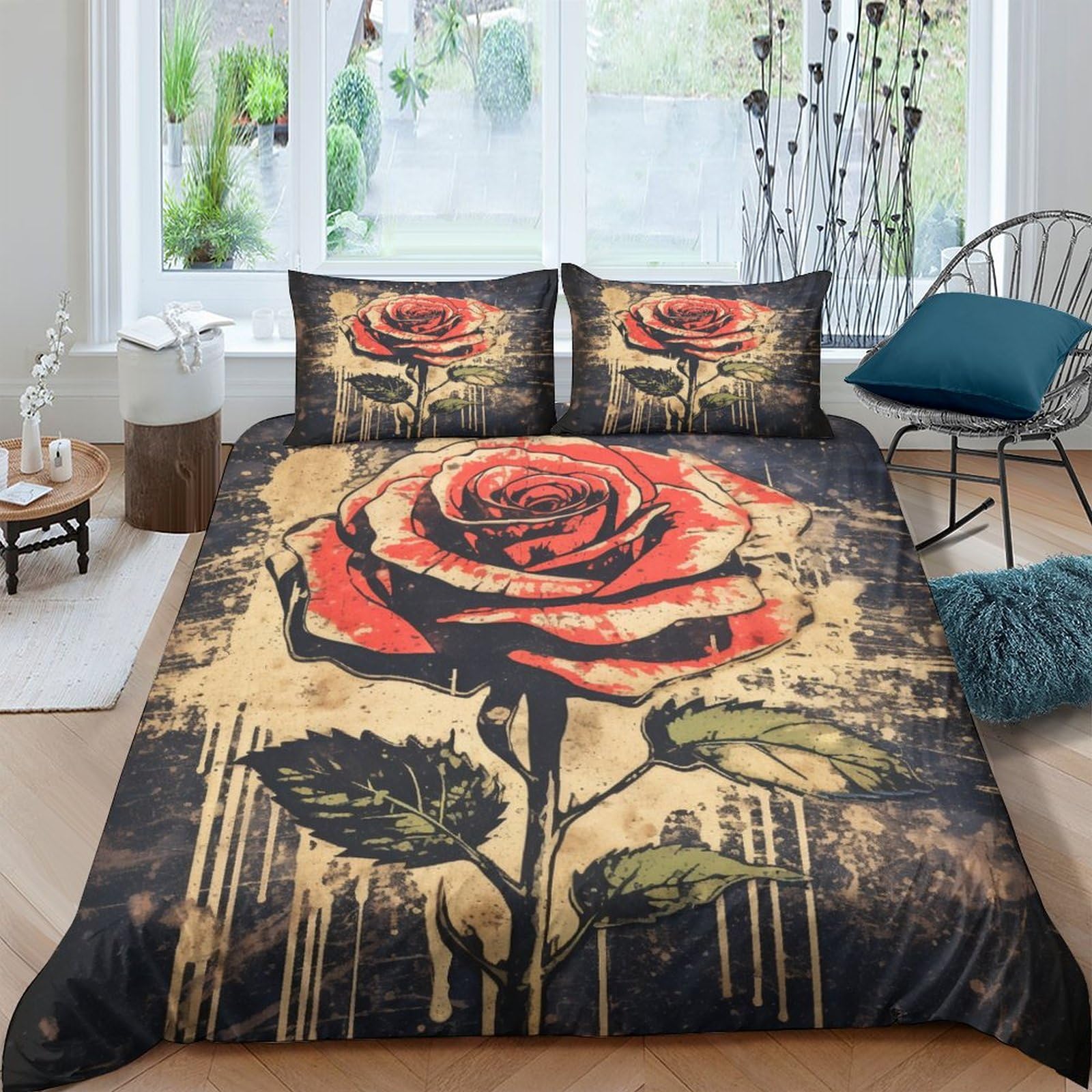Parure de lit 200x200cm, housse de couette microfibre imprimée 3D style vieilli pour adultes