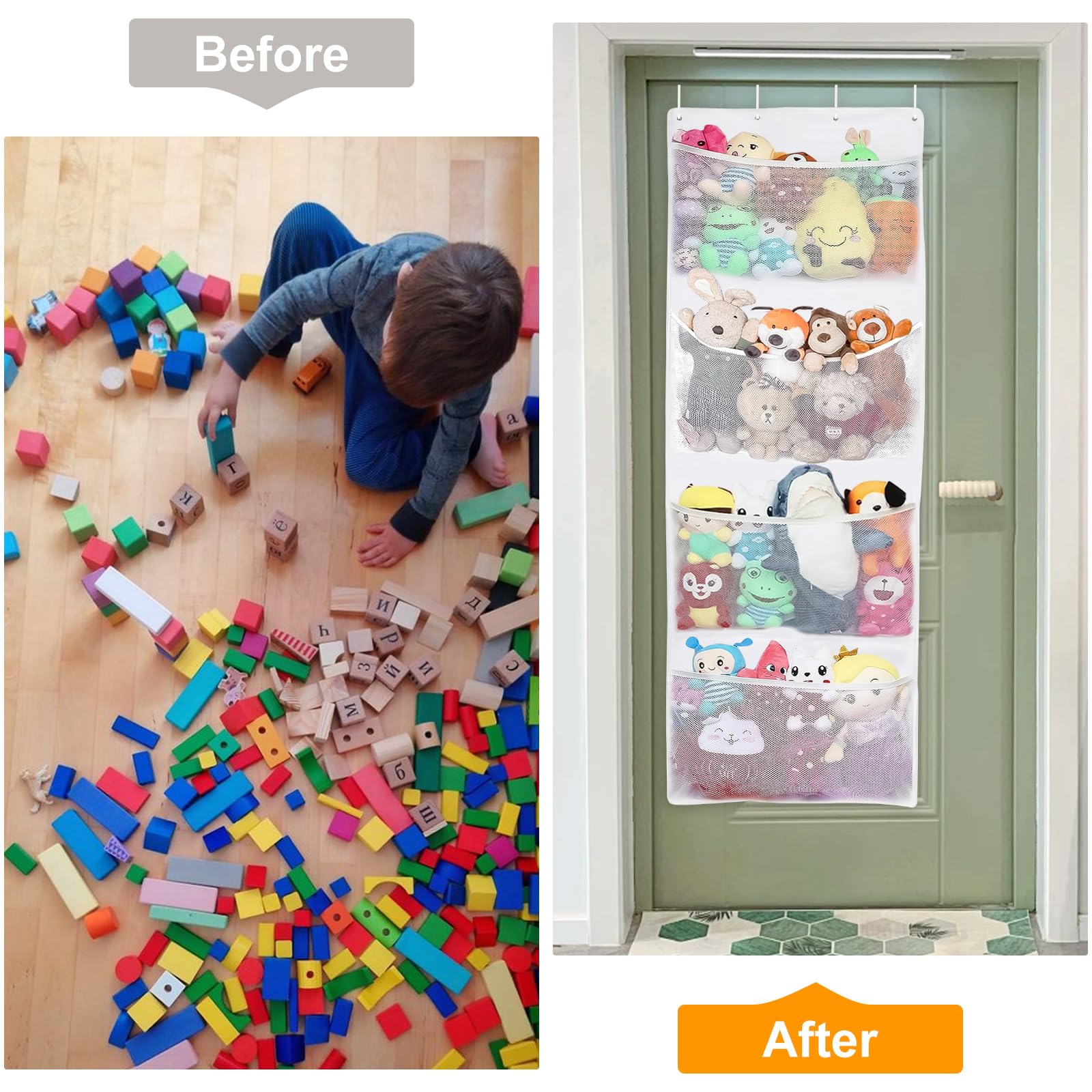 Yabound Stuffed Animal Storage, Over The Door Organizer with 4 Large Pockets for Closet Baby, Plush Toy - Image 4