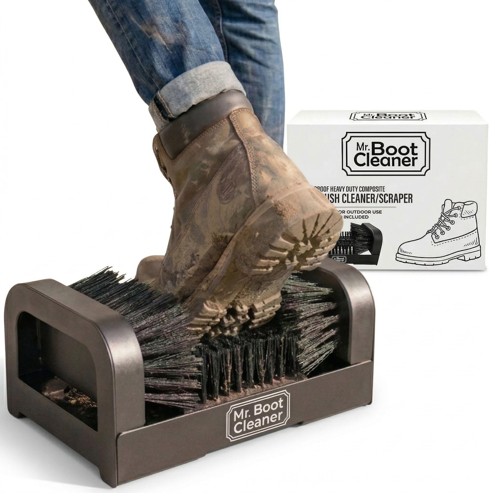 Mr. Boot Cleaner Heavy Duty Brush Outdoor Floor Mount or Portable Scraper/Scrubber with Hardware