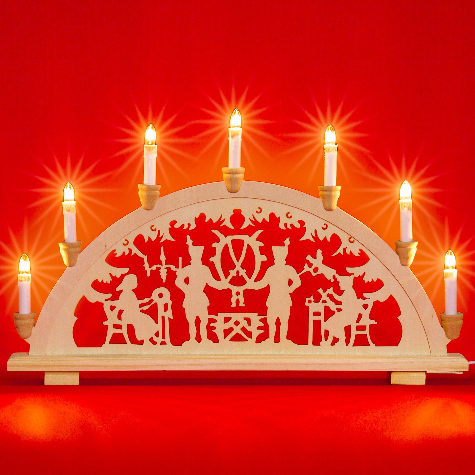 SIKORA LB33-7 klassicher Holz Schwibbogen beleuchteter Lichterbogen mit 7 Kerzen Deko Weihnachten Motiv Bergmann Deko Weihnachten Breite ca. 59 cm