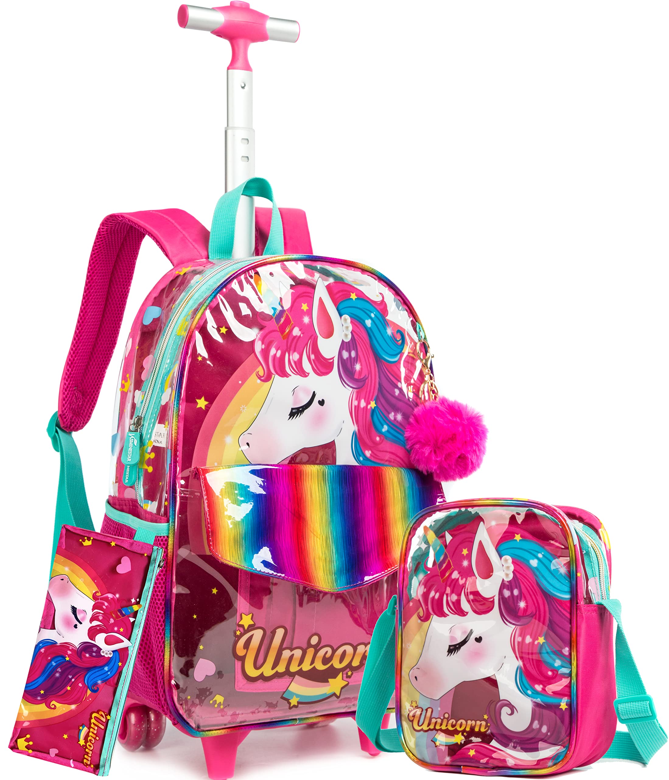 Buy Unicorn Rolling Backpack for Girls See Through Kids Backpacks with