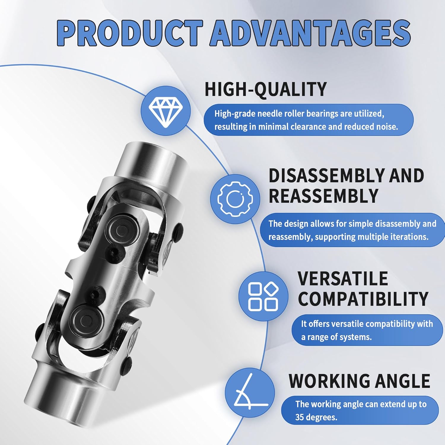 3/4" Round X 3/4" Round Double Steering Shaft Universal U Joint Coupling Chrome