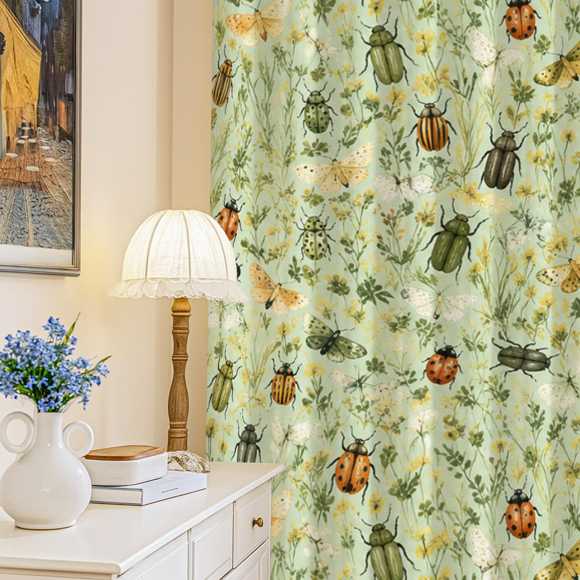 Rideaux occultants pour cuisine et pièces à vivre, ambiance de printemps aux motifs d'insectes
