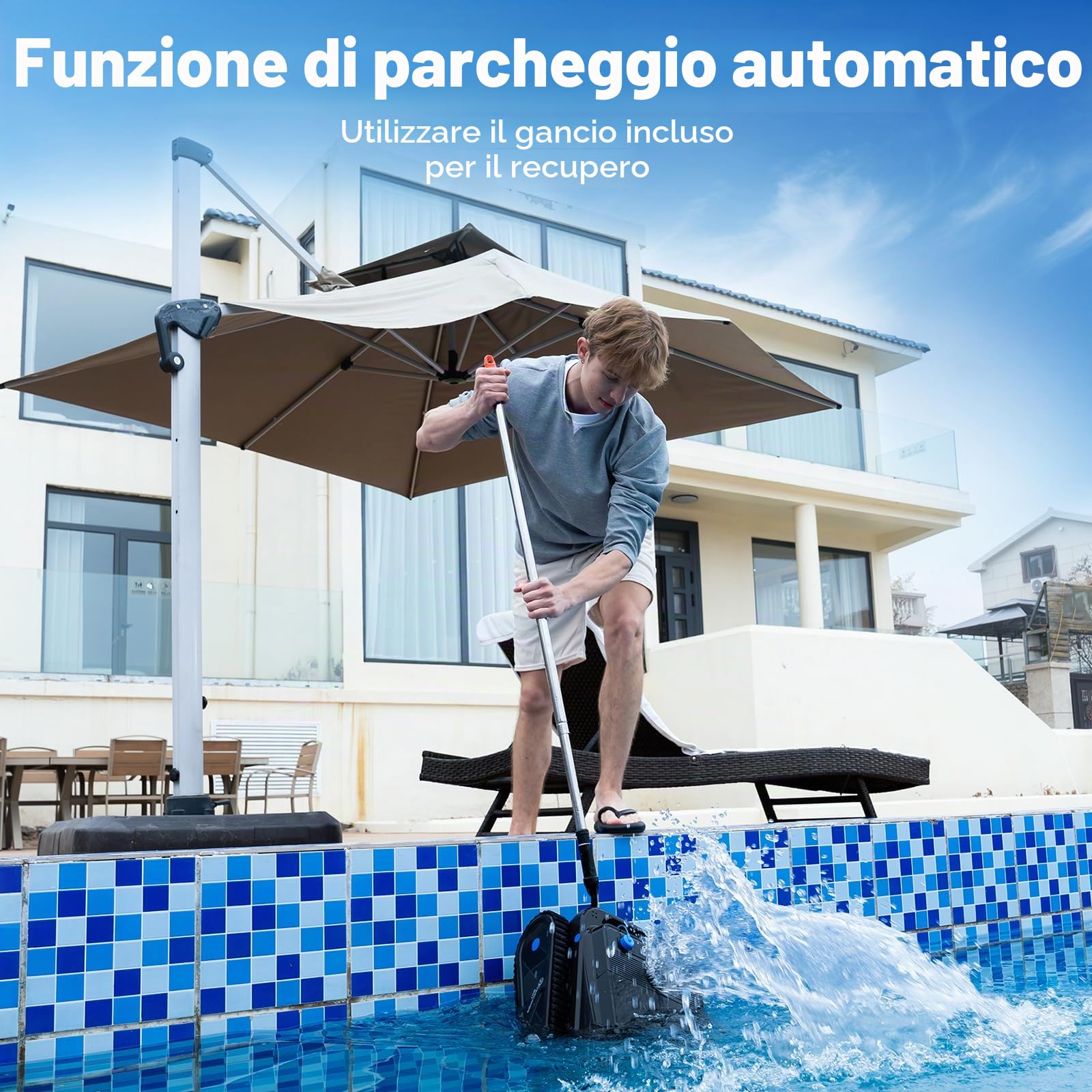 (2026 Nuovo) EVERCROSS BOT Robot Piscina Senza Fili con App, Pulizia Fondo, Pareti e Linea Acqua, 120 Min, 4 Motori, Ritorno Automatico, fino a 200 m²
