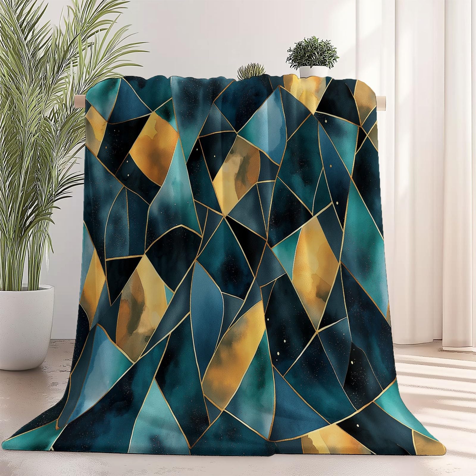 Manta con Geométrico Verde, 220x240 cm Manta Abstracto, Bonita Mantas acogedora versátil Suave cálida y Ligera para sofá Cama Camping Viajes
