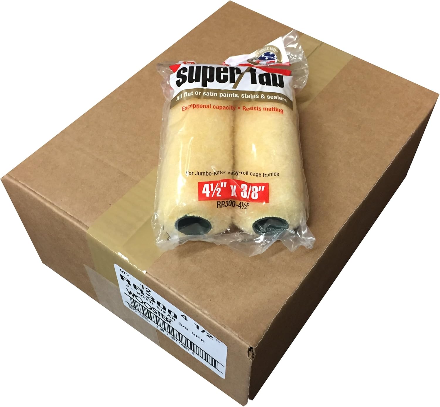 Wooster Brush RR300-4-1/2 Jumbo-Koter Super/Fab Roller, 3/8-Inch Nap, 2-Packs, Pack of 12