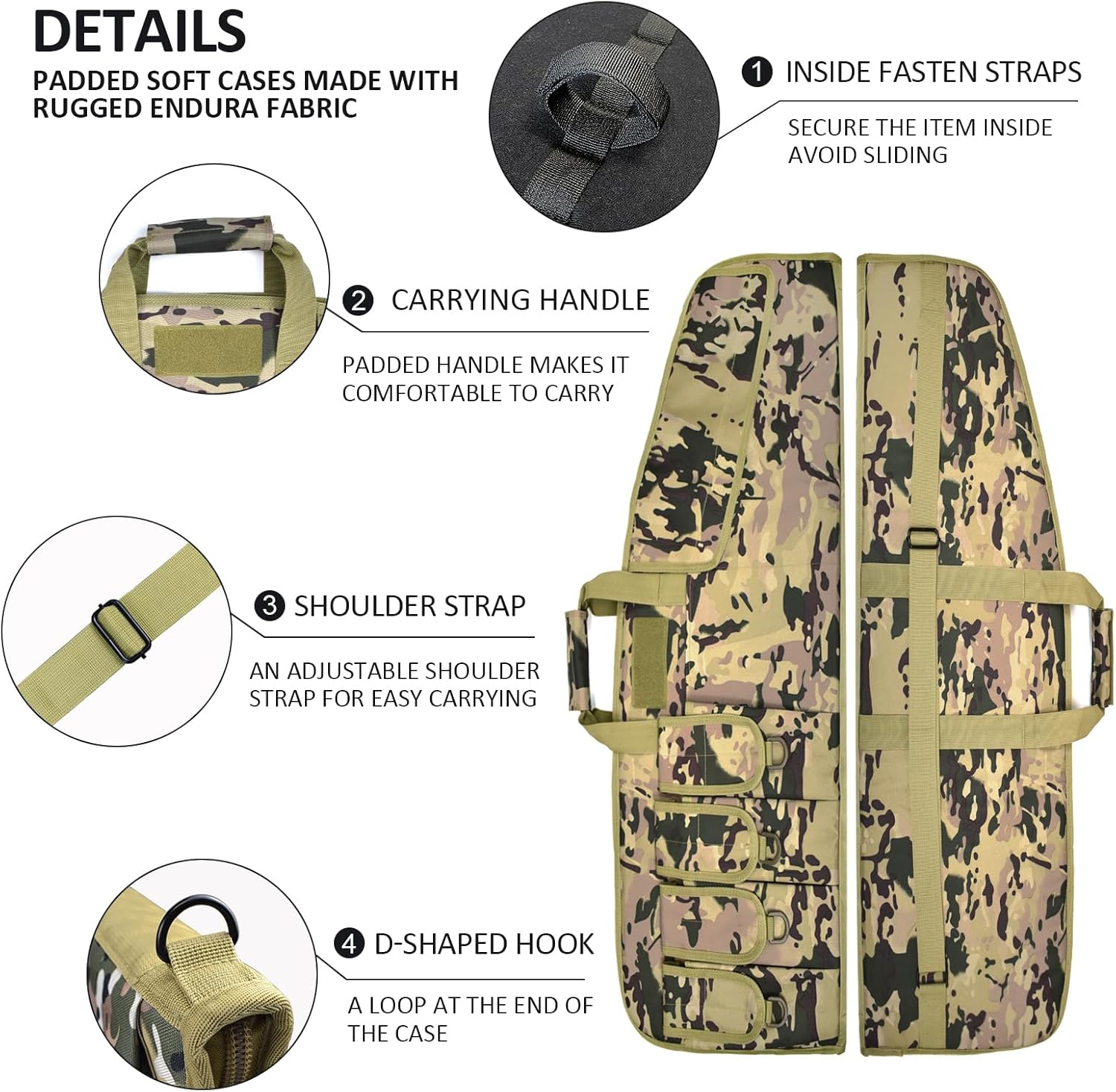 AUMTISC Tactical Rifle Gun Case, Soft Shotgun Carrying Range Bag with 6 Pouches, Fastening Straps Inside, Lockable Zippers, and Shoulder Sling, 36/42 Inch - Image 5