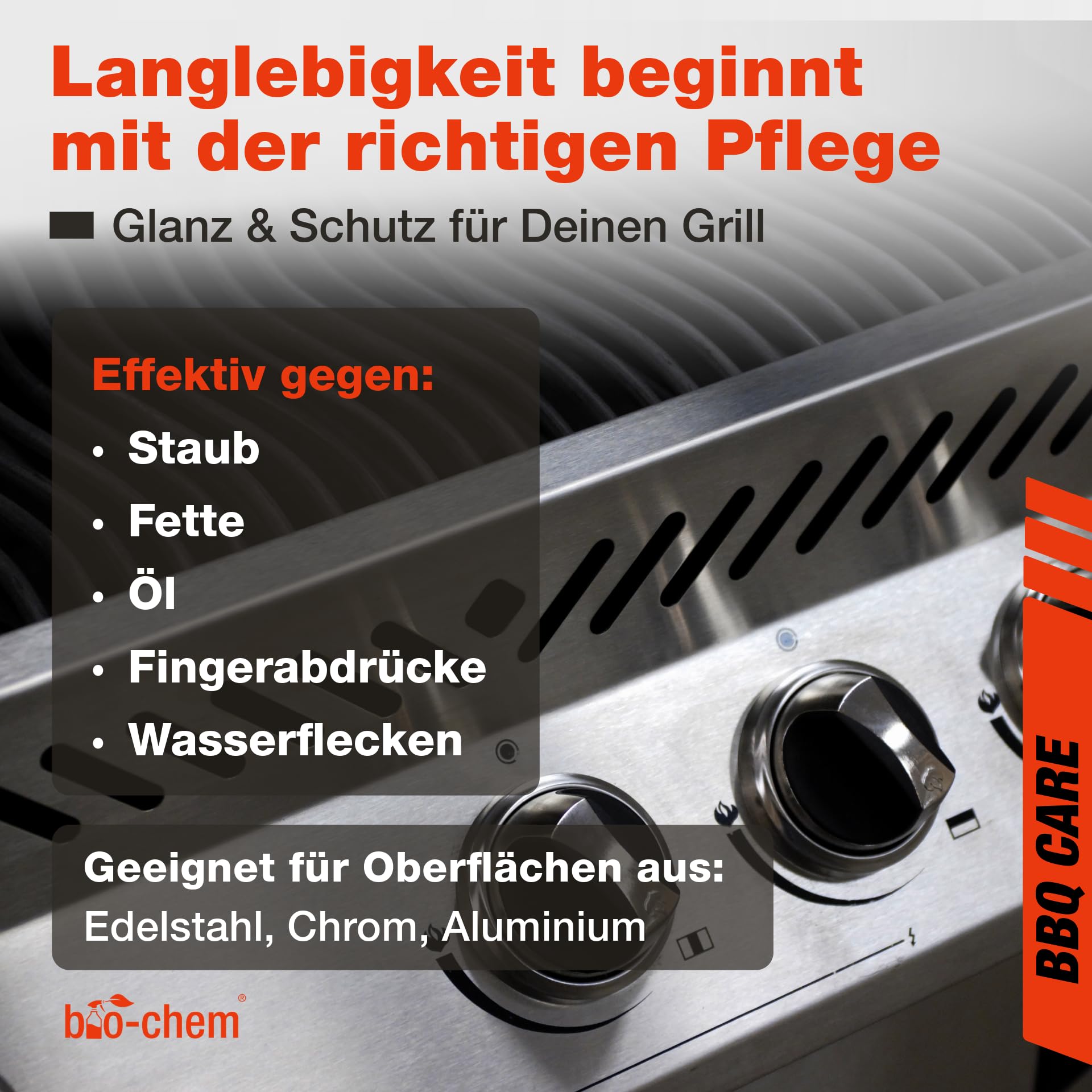 bio-chem Edelstahlreiniger Pflegespray 750ml | Für Küche, Haushalt und Grill aus Edelstahl, Aluminium sowie Chrom