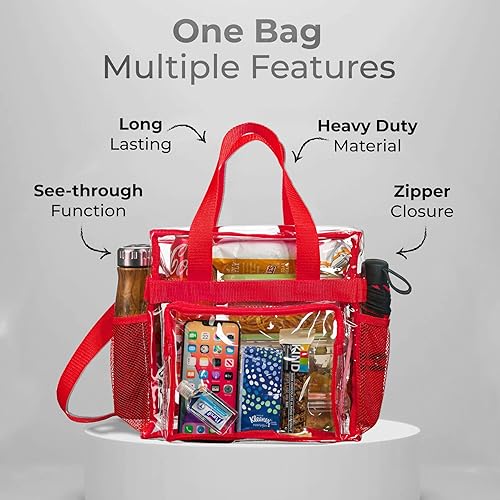 Miniatura 3 de SP HOME GOODS Lonchera transparente aprobada para estadios (tamaño grande) con correa ajustable, compartimento de almacenamiento frontal y bolsillos