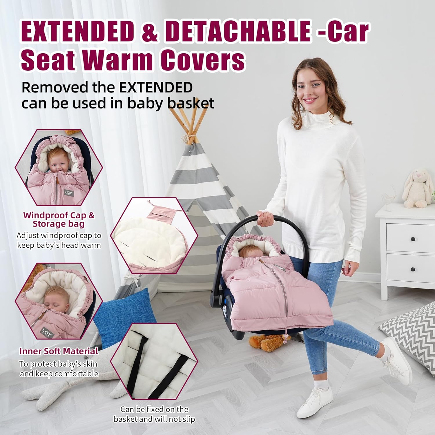 LAT Baby Warm Bunting Bag Universal,Extended and Removable,Stroller Sleeping Bag Cold Weather,Waterproof Toddler Footmuff