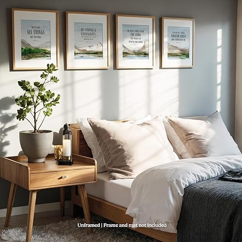 Miniatura 5 de Juego de póster con versículo bíblico con texto en inglés "I Can Do All Things Through Christ", decoración de pared cristiana de 4 piezas, arte de