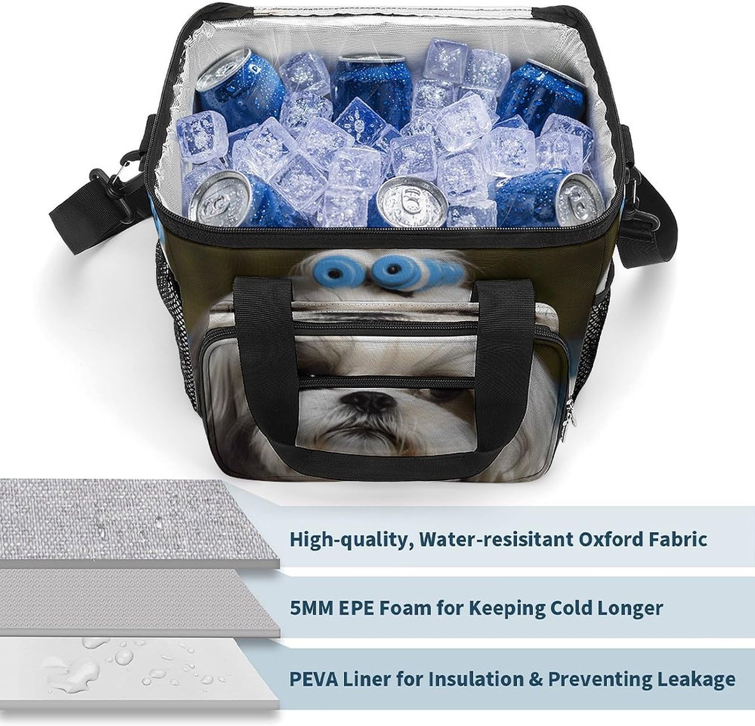 Shih Tzu Dog Cooler Bag Portable Insulated Lunch Bags Leakproof Ice Chest Large Capacity Soft Cooler Tote for Picnic Camping Work Travel Keep Food Drinks Fresh 22.5L