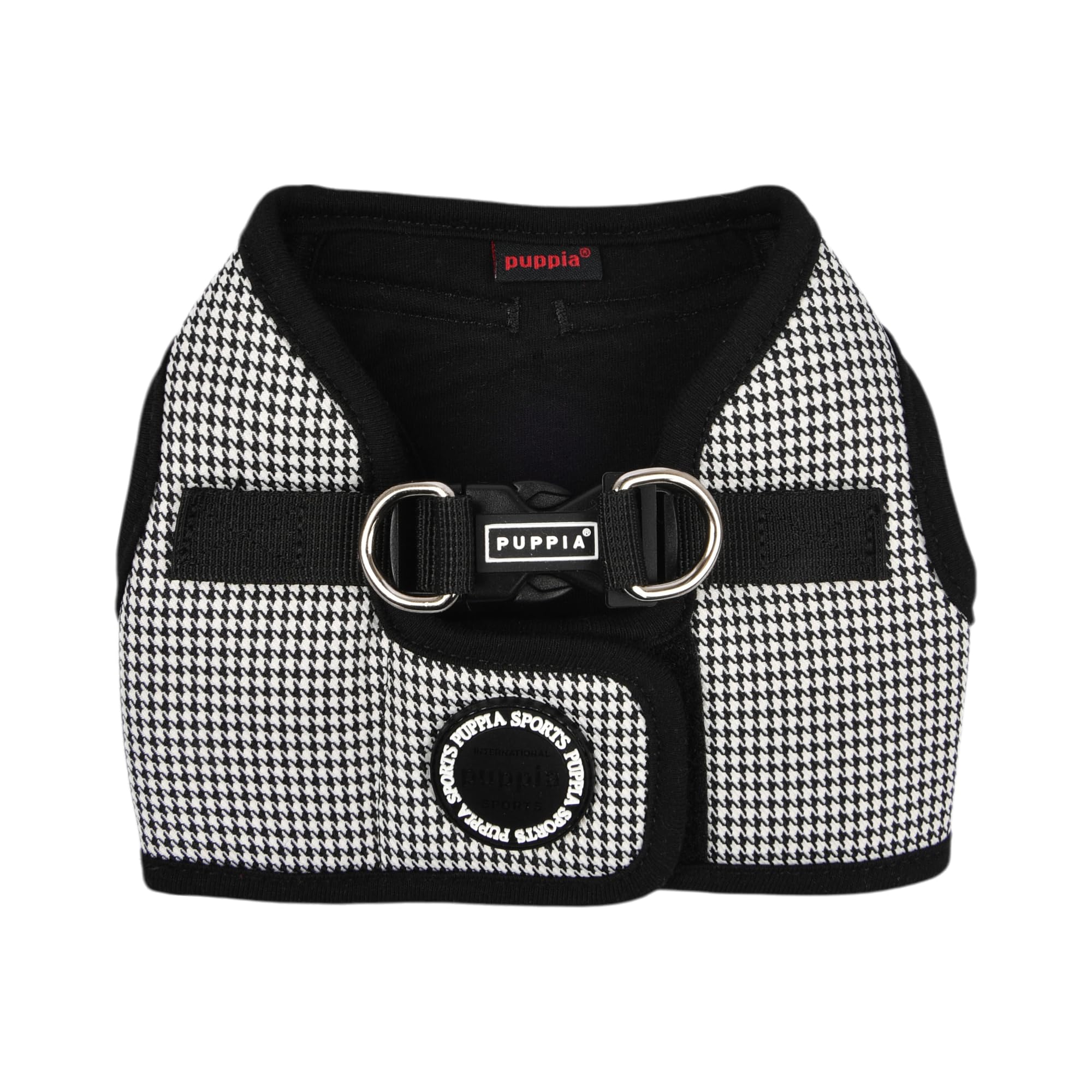 Puppia Amatus Dog Vest Harness B (Step-in) Fashionable Houndstooth Pattern Spring Summer Harness for Small and Medium Dogs, Black, Medium