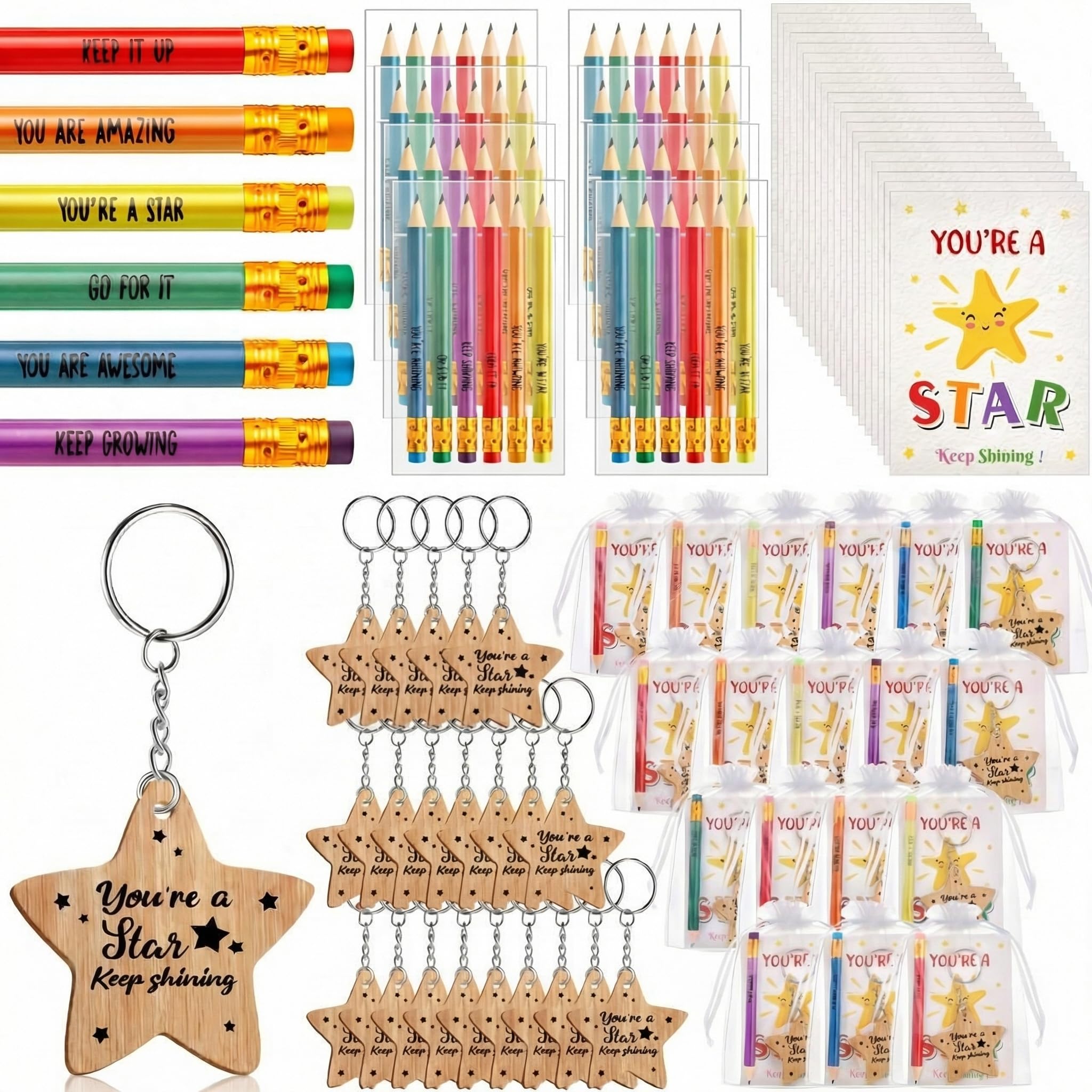 Sinmoe 50 Sets End of Term School Leaver of 2026 Class Gifts for Students from Teachers Include Positive Affirmation Card Star Keychains Rainbow Pencils Teacher to Leaver Gifts (Star Keep Shining) — image 1