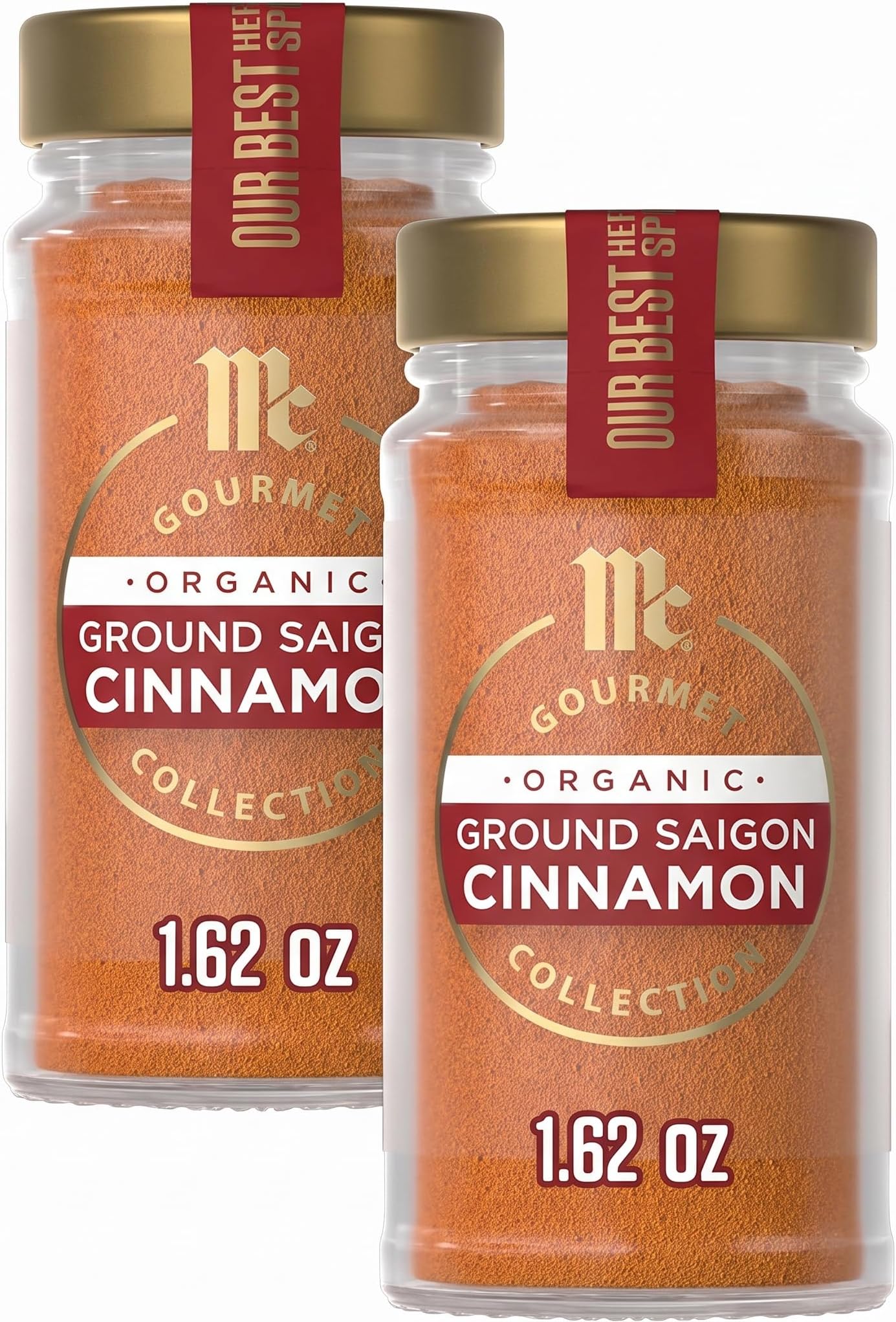 Collection Saigon Cinnamon, Ground, Organic, Non GMO, Our Best Herbs & Spices, Sweet Flavor, Spicy Aroma, Elevate French Toast, Dessert, Couscous & More, 1.25 oz (Pack of 2)