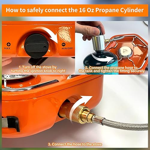 Miniatura 4 de Estufa de propano portátil de 1 quemador con correa de transporte, estufa de campamento para mochileros para cocinar al aire libre, encendido estilo