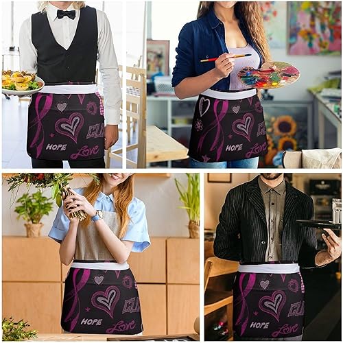 Miniatura 5 de Hope Love Fight - Delantal de cintura con 3 bolsillos, para cocinar, medio delantal para camarera, corto