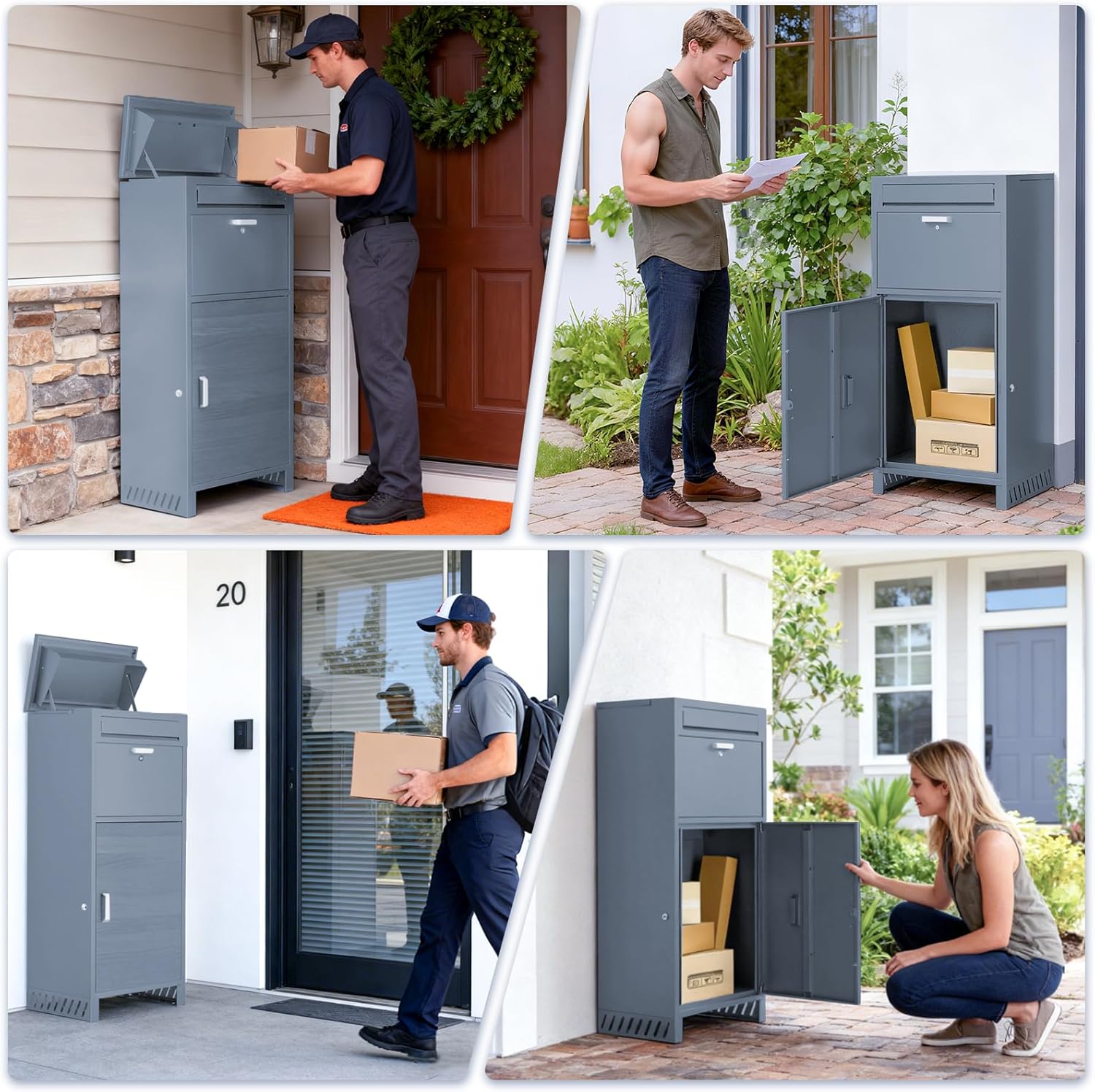 Package Delivery Box for Outside with Base Stand, Non-Installation Parcel Drop Boxes with Anti-Theft Design, Rustproof Weatherproof Parcel Mailbox for Porch, Curbside (20in(L)*16in(W)*46in(H))