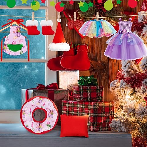 Miniatura 73 de Kacctyen 12 piezas de accesorios de Navidad incluyen muñeca de Navidad, saco de dormir, suéter, delantal, sombrero de chef, bufanda, orejeras