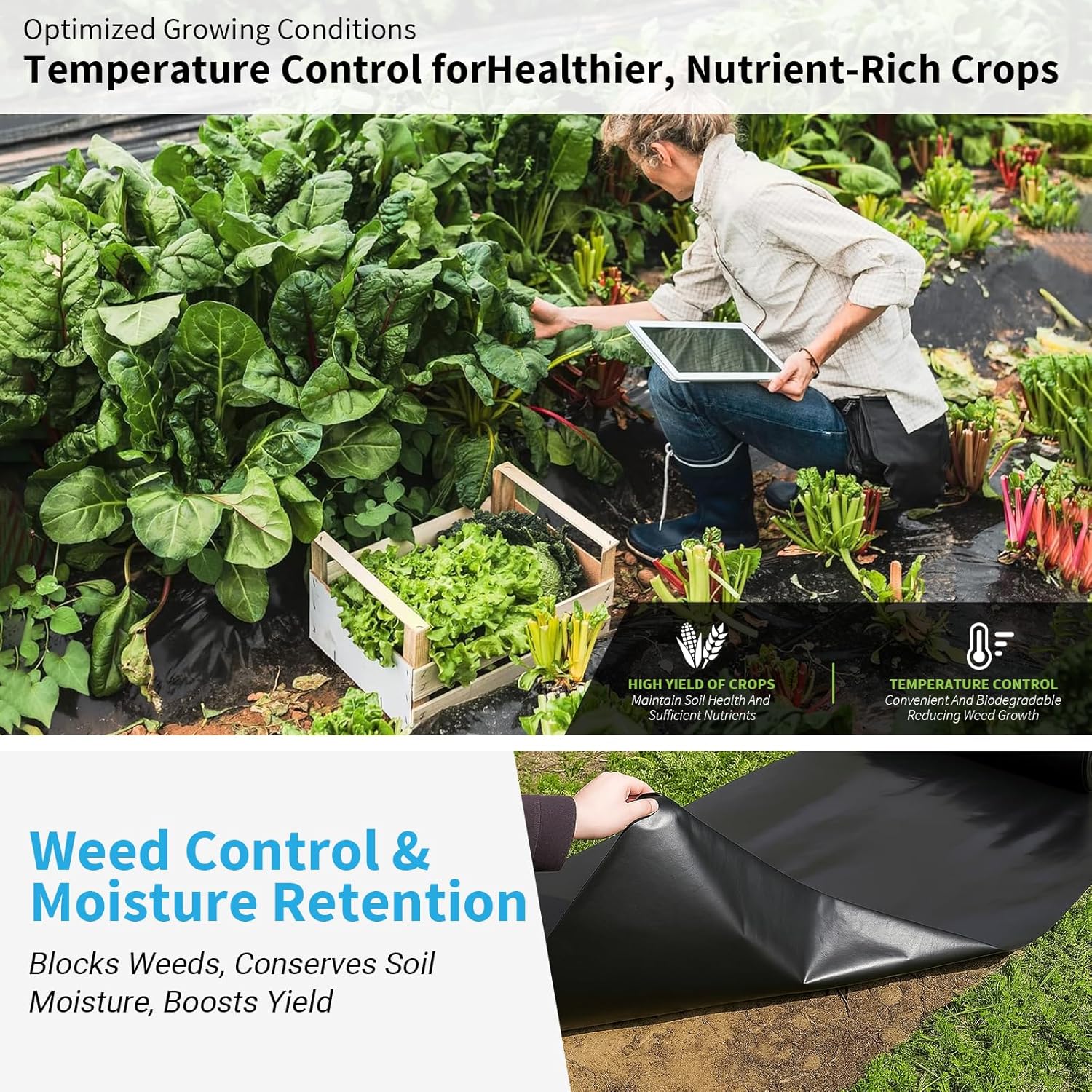 Black Plastic Sheeting, 10 Mil 10' x 100', Crawl Space Vapor Barrier, Vapor Barrier, Plastic Sheeting Heavy Duty, Polyethylene Plastic Rolls for Garden, Crawlspace, Basement, Black