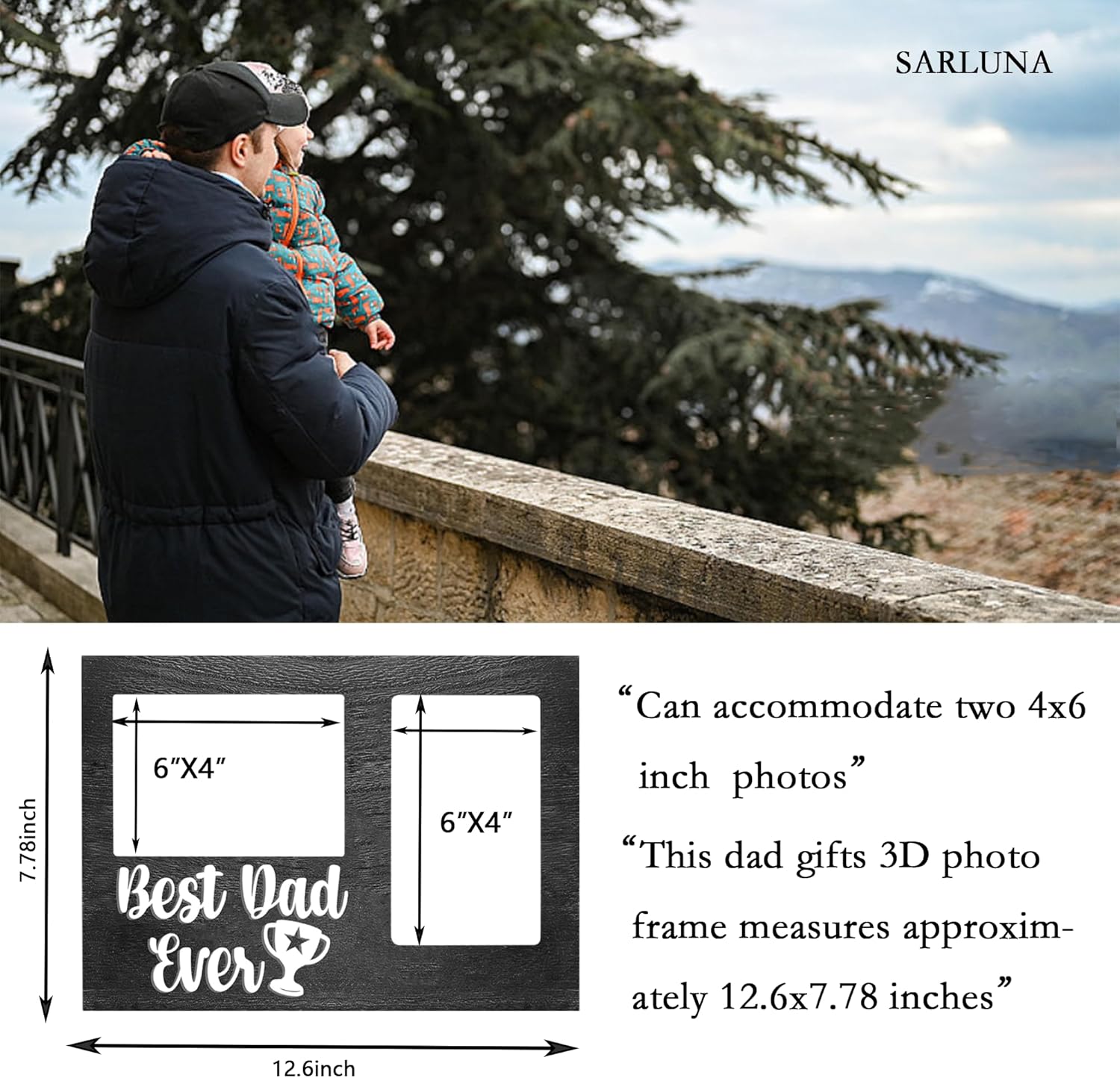 Best Dad Ever 3D Wooden Picture Frame Gift - Double 4x6 Inch Frames, Ideal for Father's Day, Birthday Gifts from Daughter, Presents for Dad - Best Dad Gifts - Image 7