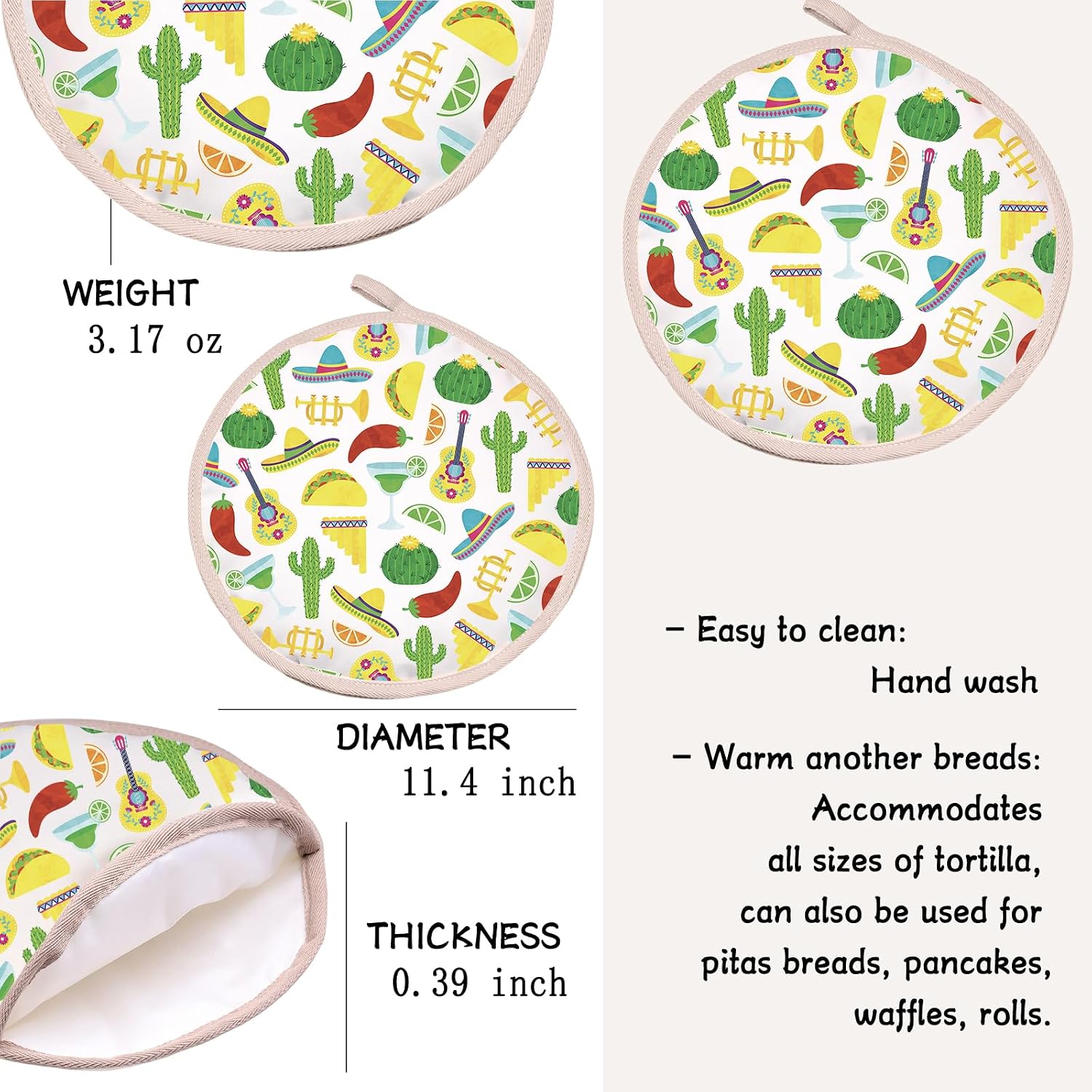 HOLLP 1-Pack Cinco De Mayo Tortilla Warmer Pouch Mexican Fiesta Gift Taco Tuesday Fiesta Gift (Cinco de Mayo T)