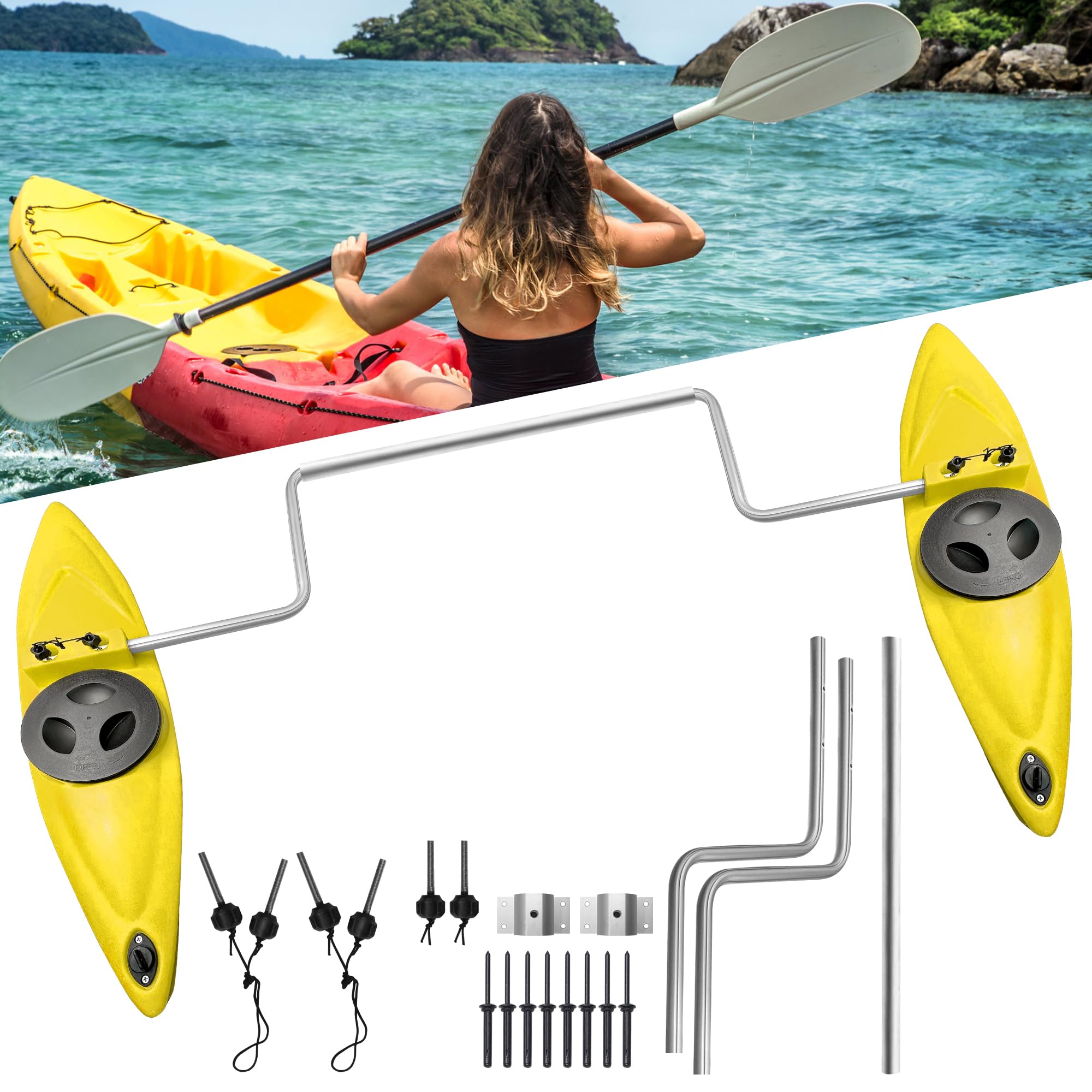 Kayak Stabilizers, Canoe Stabilizer, Kayak Outriggers/Stabilizers System Kit with Sidekick Arms Rod and Installation Accessories