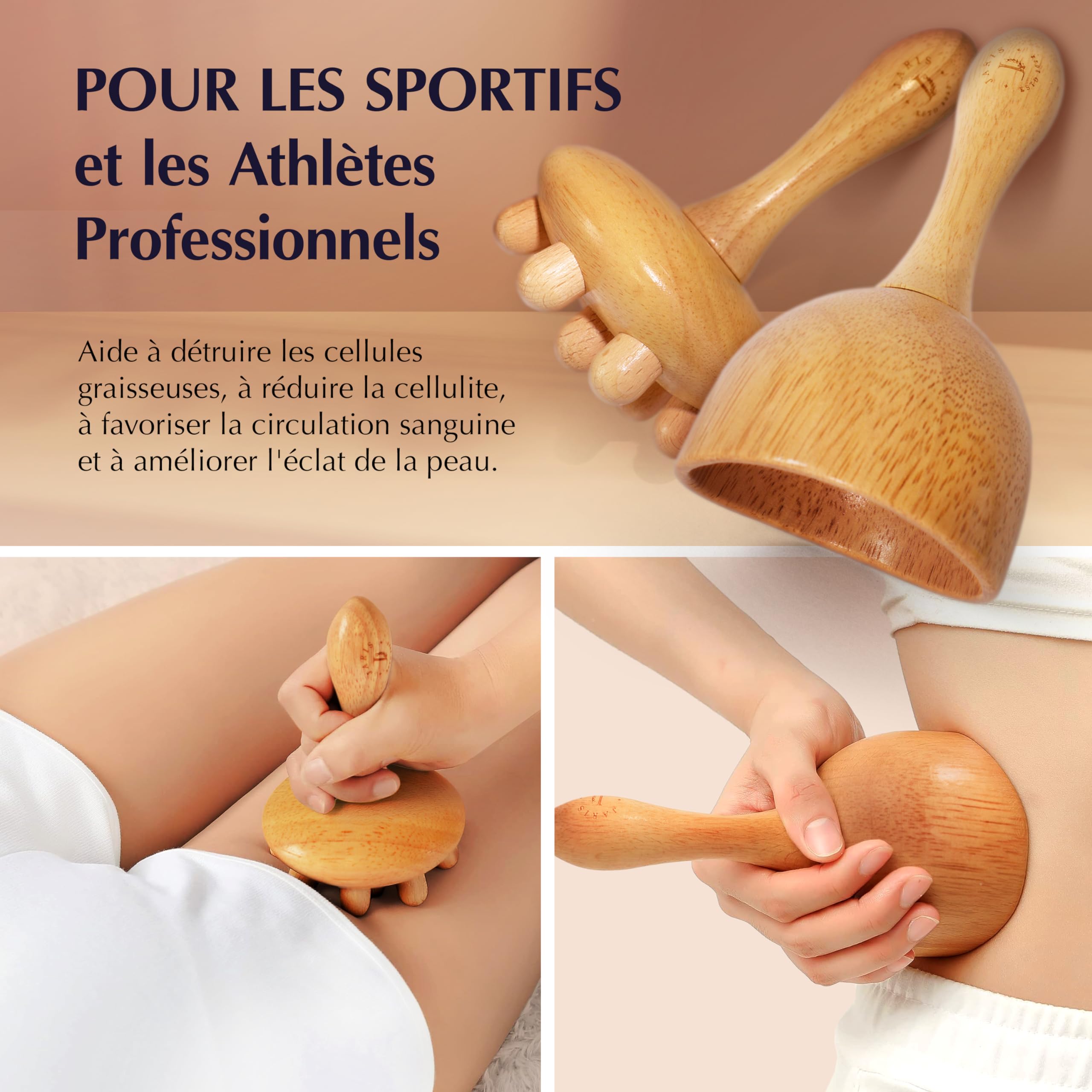 JARIS - Maderotherapie- Kit Professionnel Maderothérapie Corps | Abdomen et Cellulite | Kit Complet avec Instructions QR Écologiques | Maderothérapie pour Massages