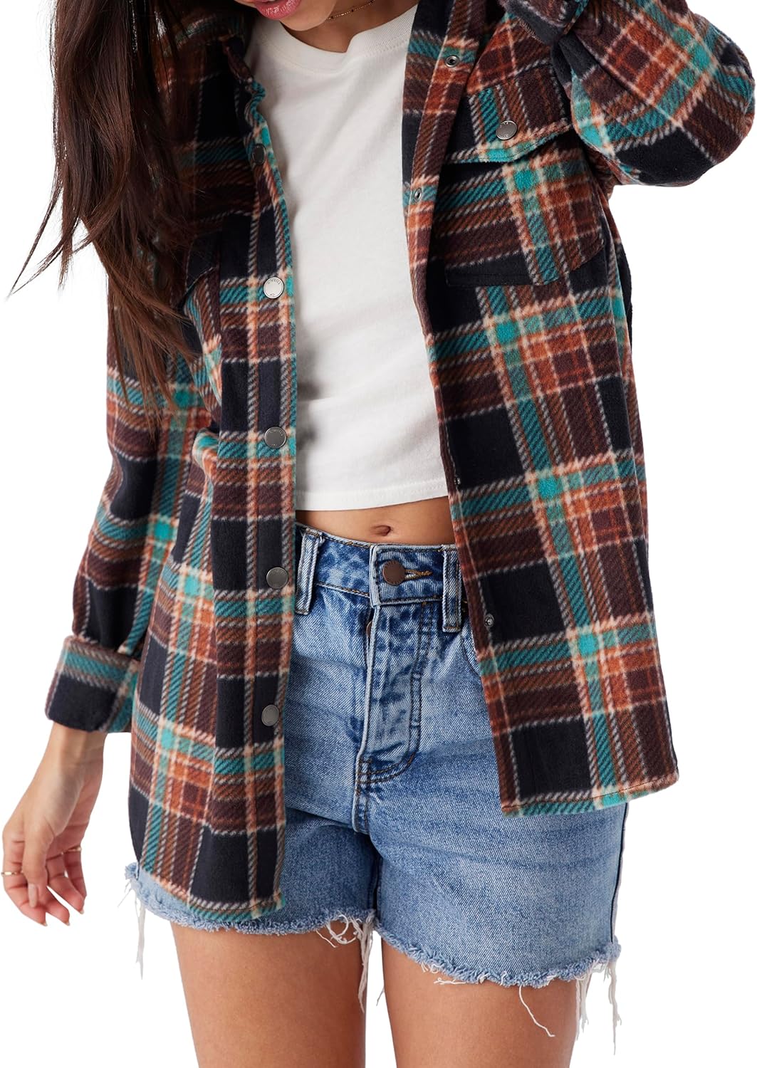 O'NEILL Women's Oversized Flannel Top - Comfortable and Casual Long Sleeve Button Up Shirts for Women