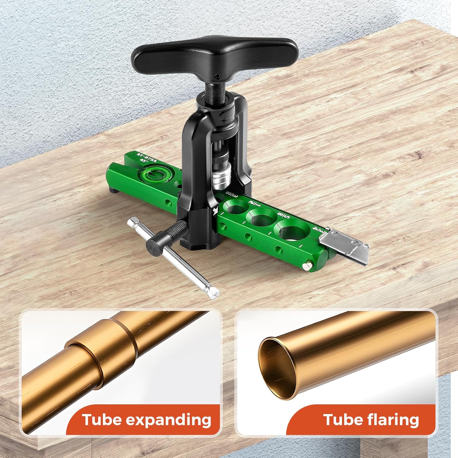 Bonvoisin 2 in 1 Flaring and Swaging Tool 1/4”-3/4” HVAC Single Flare & Swag Tool 45° Tubing Flaring Tool with Limit Piece for Copper Aluminum Soft Tubes