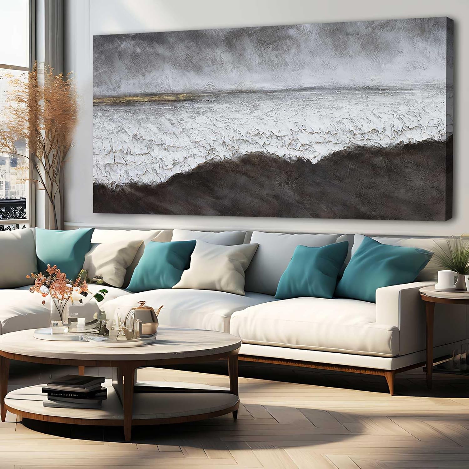 XIANSHOU Wall Decorations for Living Room Gold and White Abstract Canvas Art Oil Painting Large Minimalist Decor Wall Art for Office Bedroom Home 29x 58