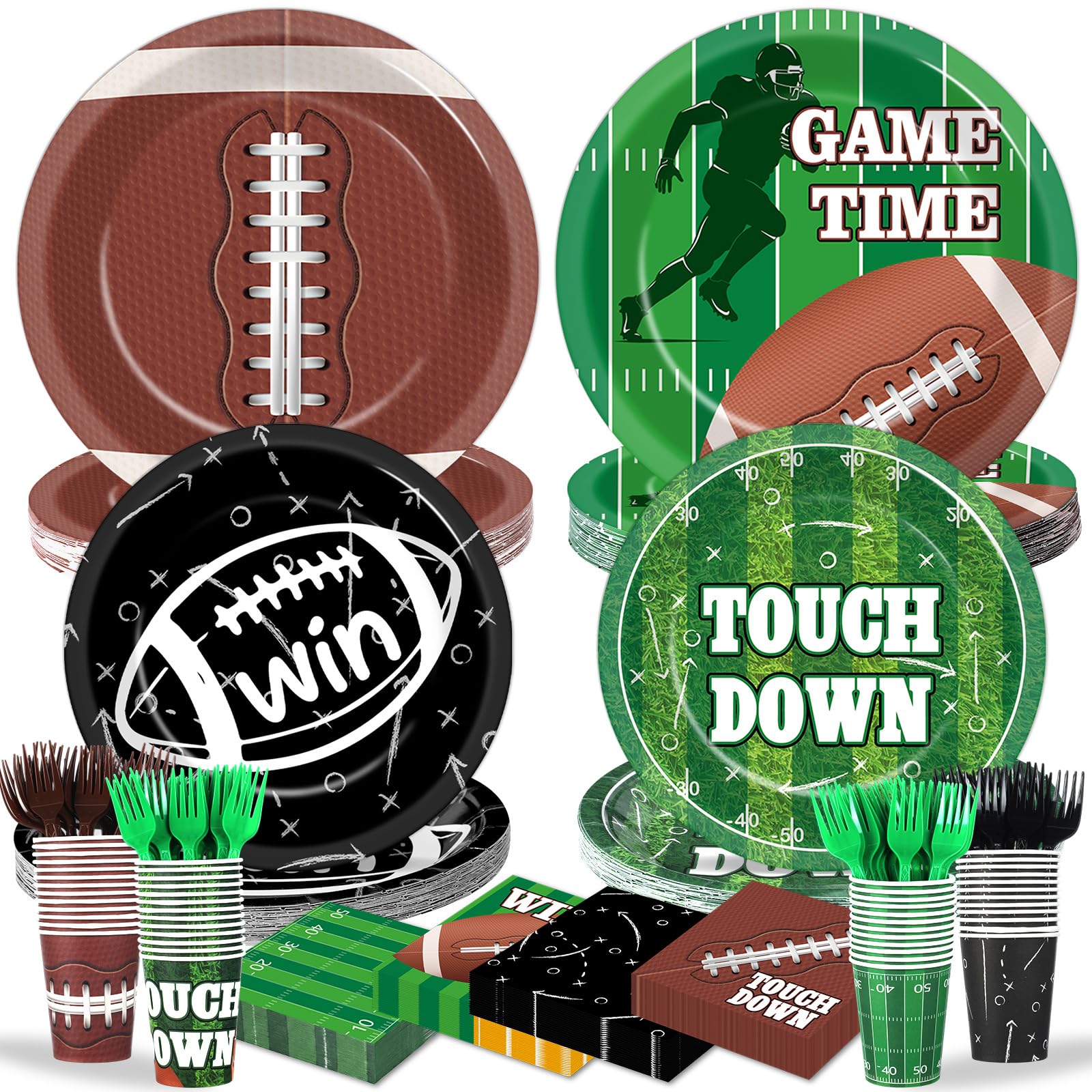 250 Pcs Football Birthday Party Decorations Football Disposable Party Tableware Sets Including Plates Cups Napkins Rugby Sports Games Dinnerware for Sports Birthday Parties Decor Supplies Serves 50