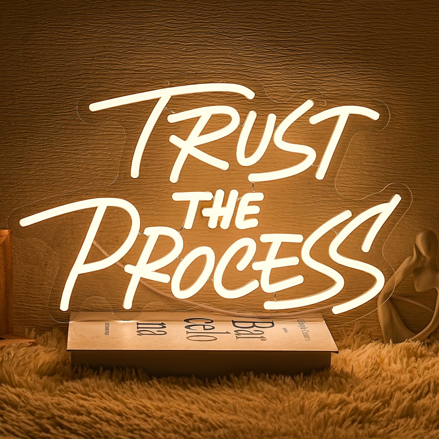 LMSIGNLY Trust The Process Neon Sign for Wall Decor Warm White Letter Neon Light Gym Light Up Sign Dimmable Classroom LED Light for Home Man Cave Bedroom Bar Classroom Gym Office