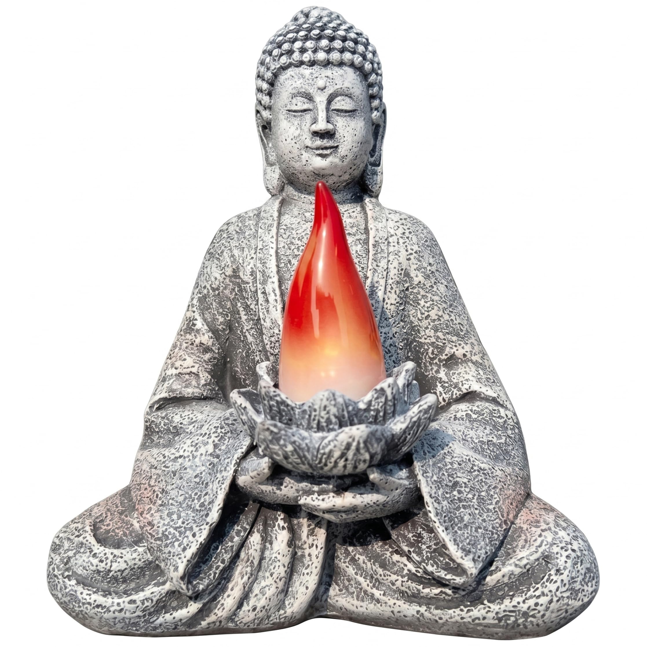 Gemuseeee Solar-Powered Resin Buddha Statue Garden Ornament Outdoor with Lotus & Flame Light Eco-Friendly Zen Decor