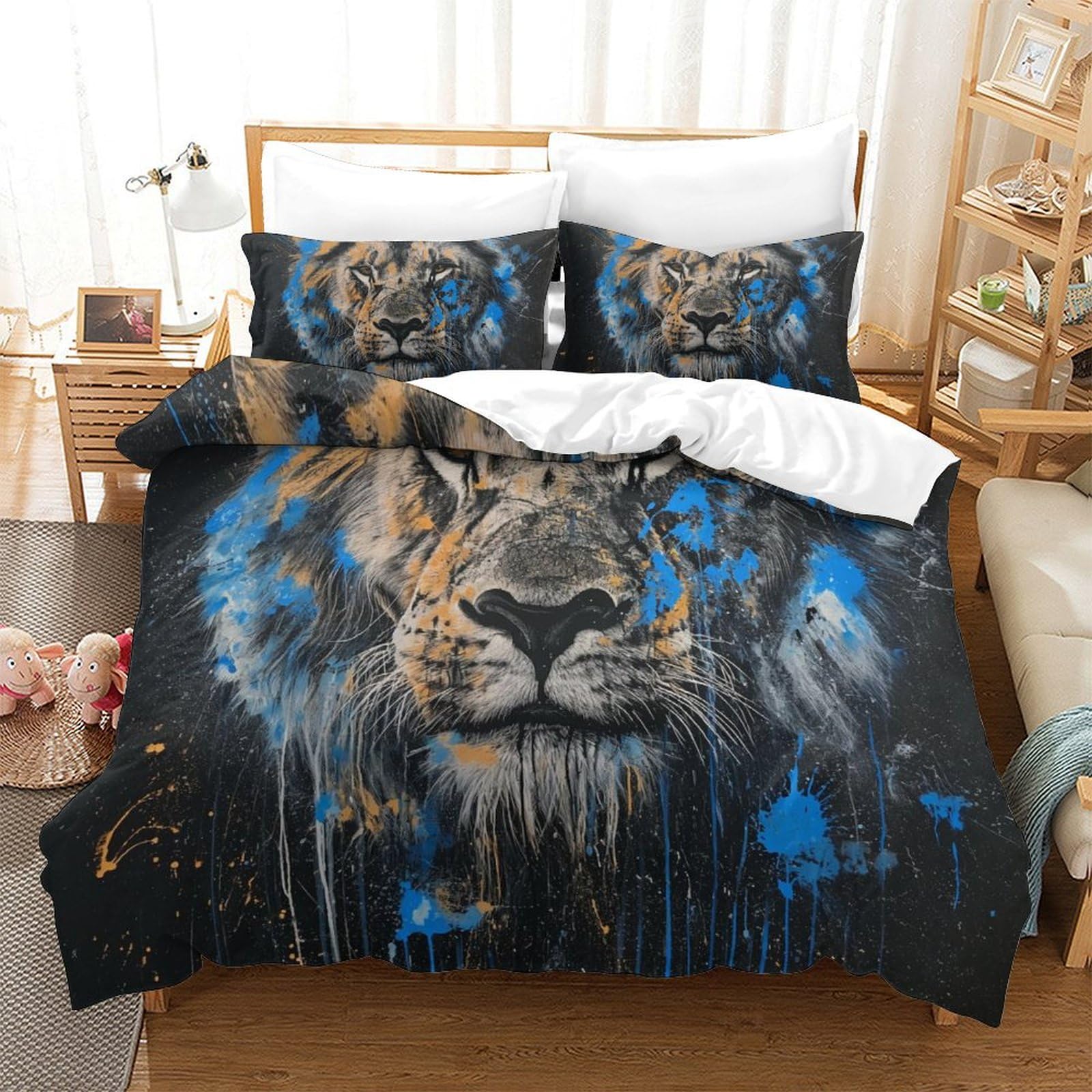 Housse de couette lion 3D Super King 260x220 cm en microfibre
