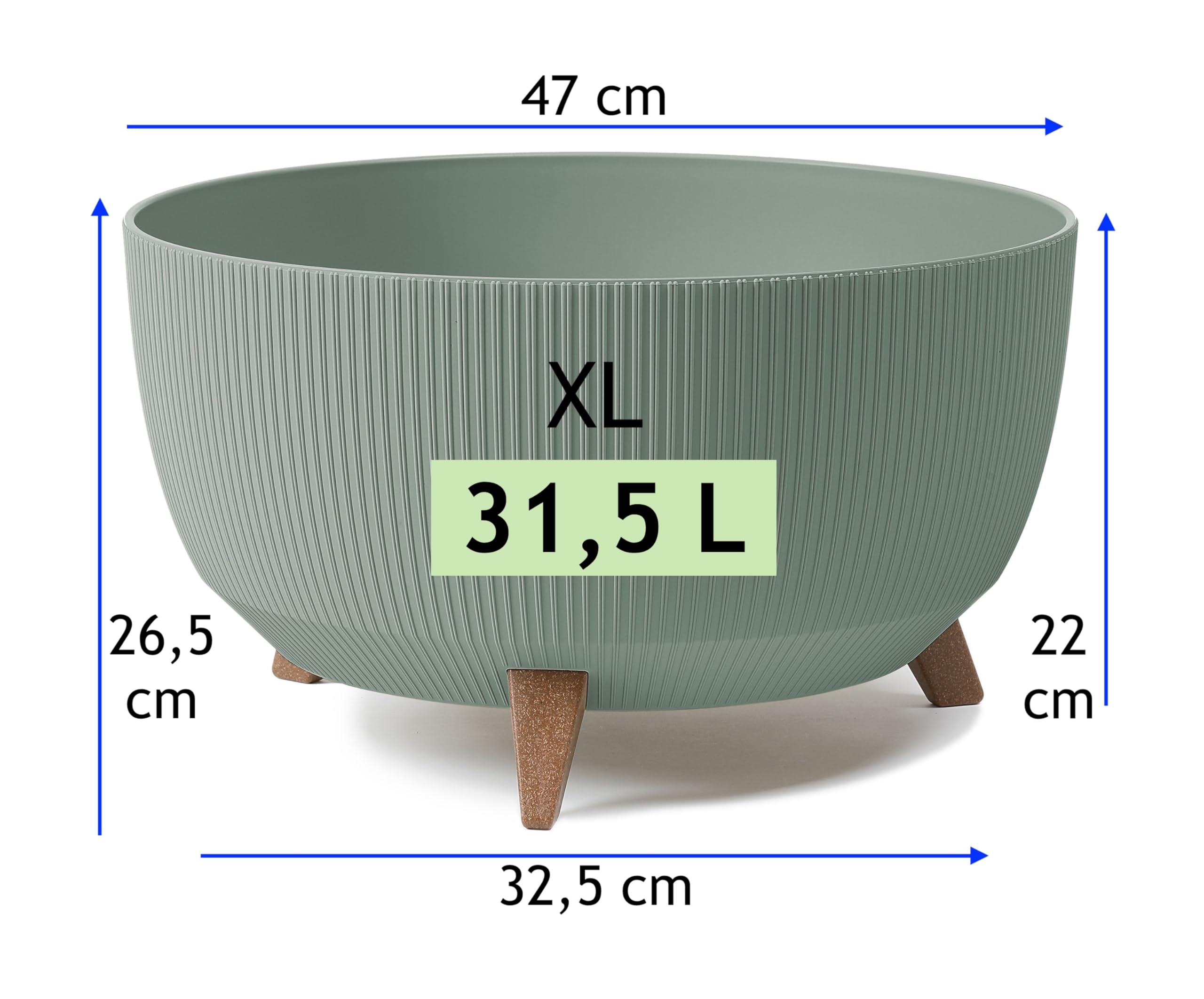 MELTOM Pflanzschale Rund mit Füßen Ø 47 cm Grün Blumentopf Holzoptik