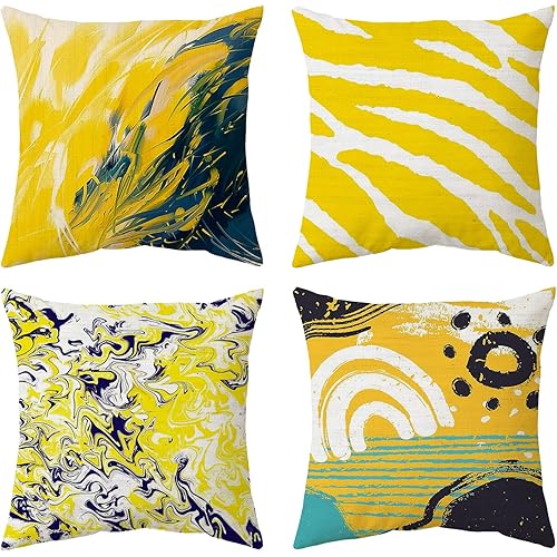 CYSNATU Throw Pillow Covers 18x18 Pillow Cover Set of 4, Yellow and White Modern Geometric Abstract Decorative Throw Pillows Cover for Living Room Bed Couch Sofa Office Decor (Yellow, 18"x18")