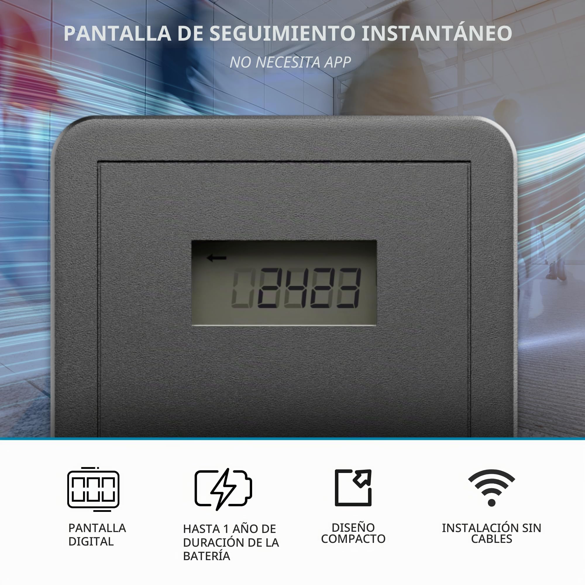 Contador de Personas | Bidireccional | Contador de Visitantes | Completamente Inalámbrico | Medidor de Cliente | Medidor Digital con Pantalla | Para Contar a sus Clientes