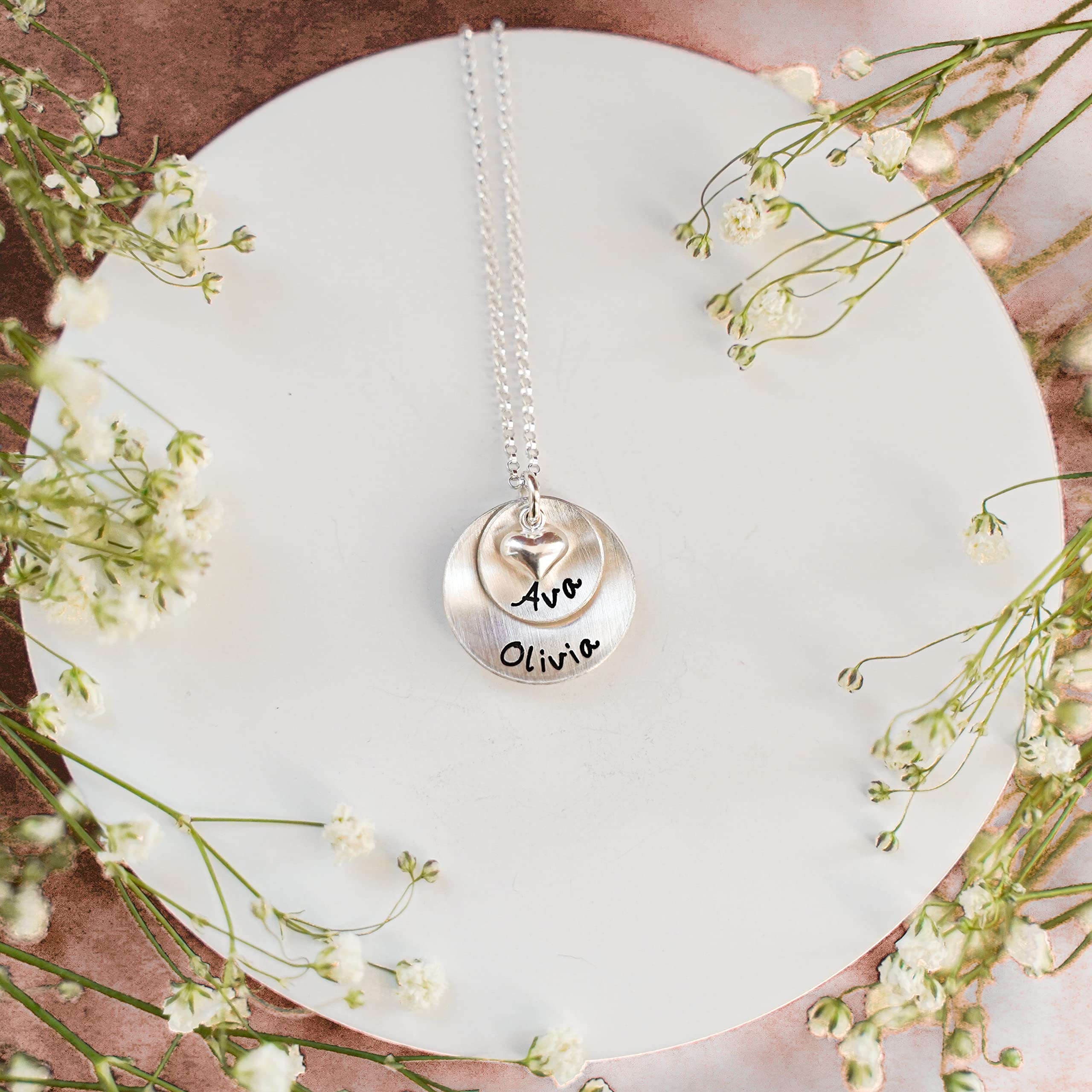 QYYZTQY Lucky Two personalisiertes Sterlingsilber mit 2 Namen oder Wörtern Ihrer Wahl. Inklusive Sterlingsilber-Kabelkette als Geschenk für Sie, ohne Edelstein