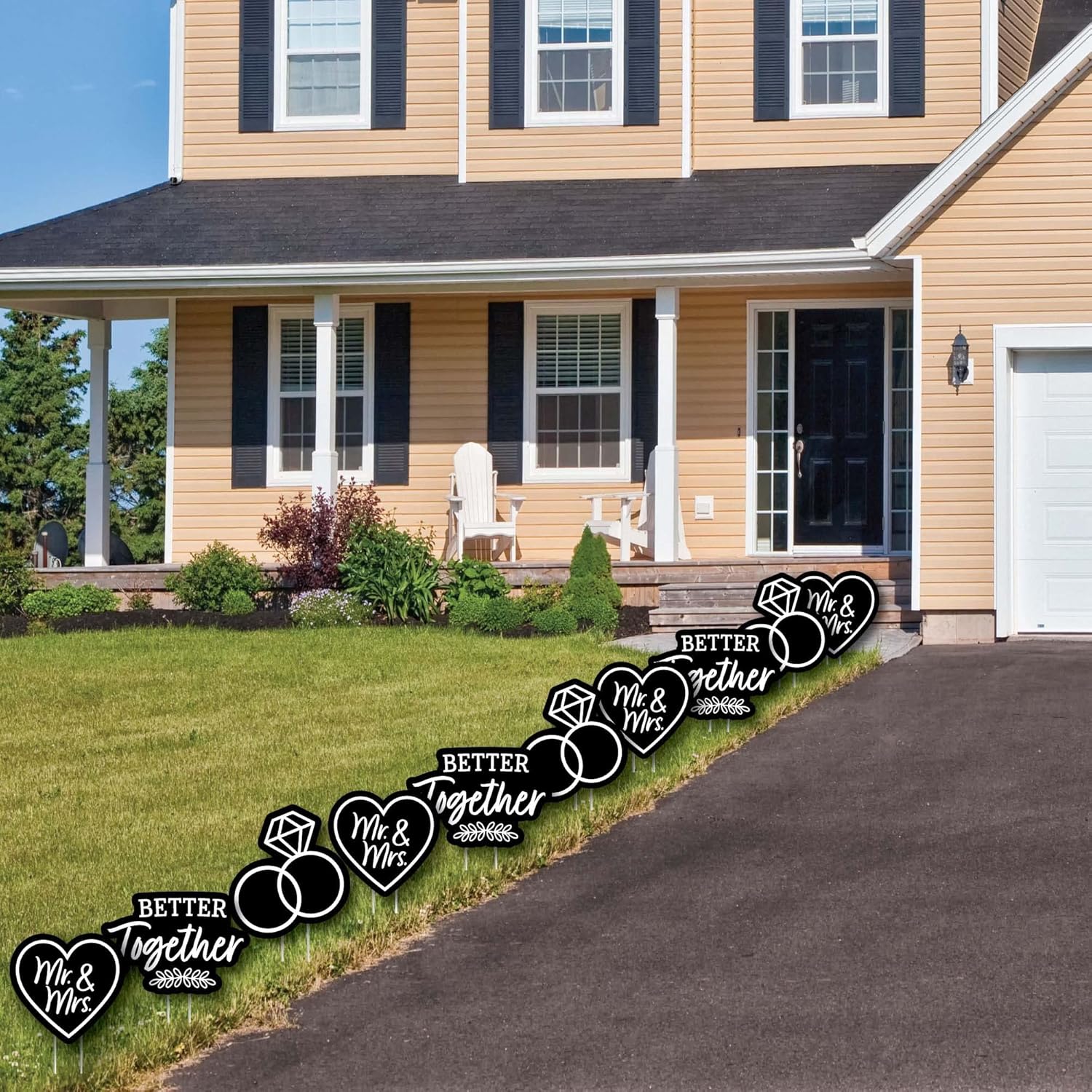 Big Dot of Happiness Mr. and Mrs. - Heart and Rings Lawn Decorations - Outdoor Black and White Wedding or Bridal Shower Yard Decorations - 10 Piece
