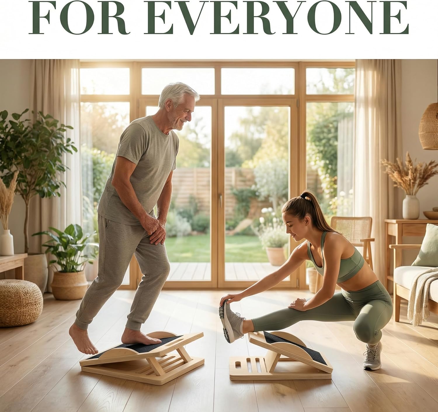 2-in-1 Slanted Board & Balance Board Calf Stretcher Wooden Slant Board Adjustable & Foldable with Carry Handle Calf Stretcher Non-Slip Balance Trainer for Physiotherapy Adults (40 x 30 cm)